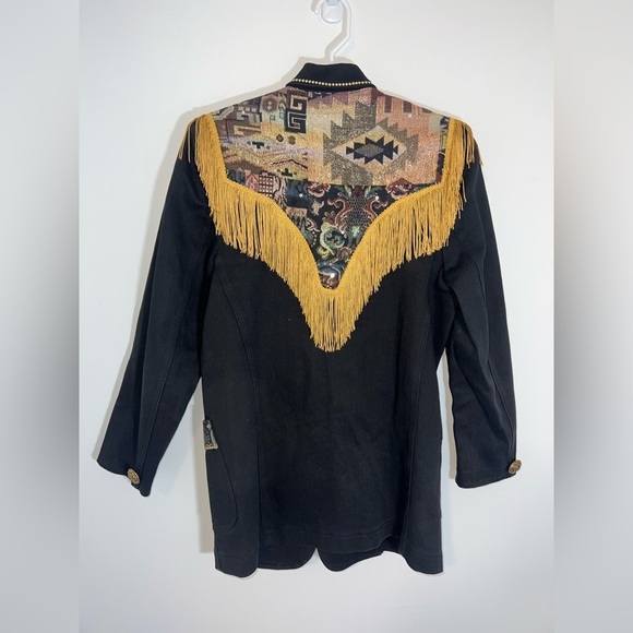 CACHE VINTAGE western Black and Gold Fringed Women's Jacket small - Picture 1 of 16